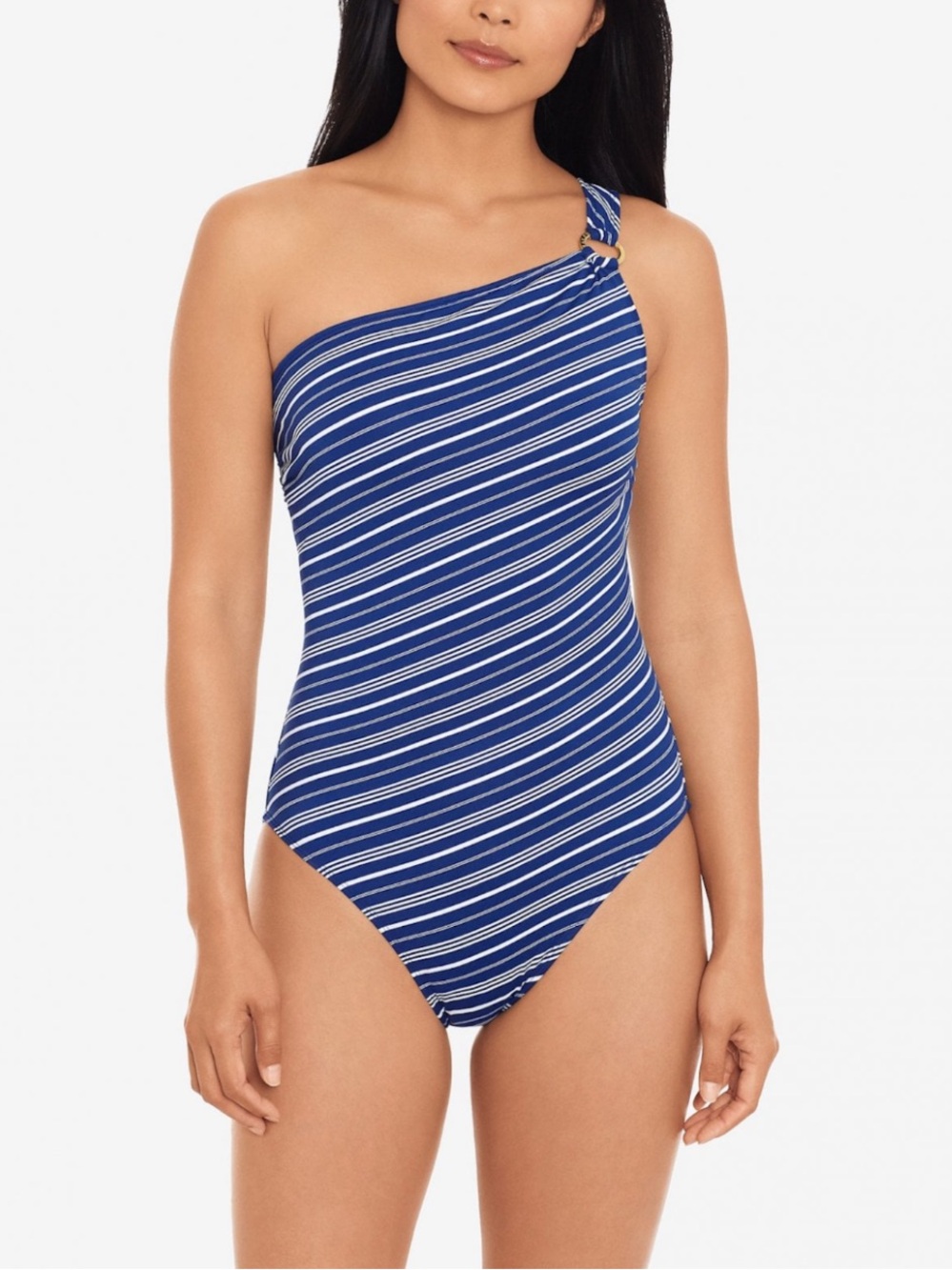 Lauren Ralph Lauren Harper Stripe One Shoulder One-Piece Women’s Swimsuit Sz 8